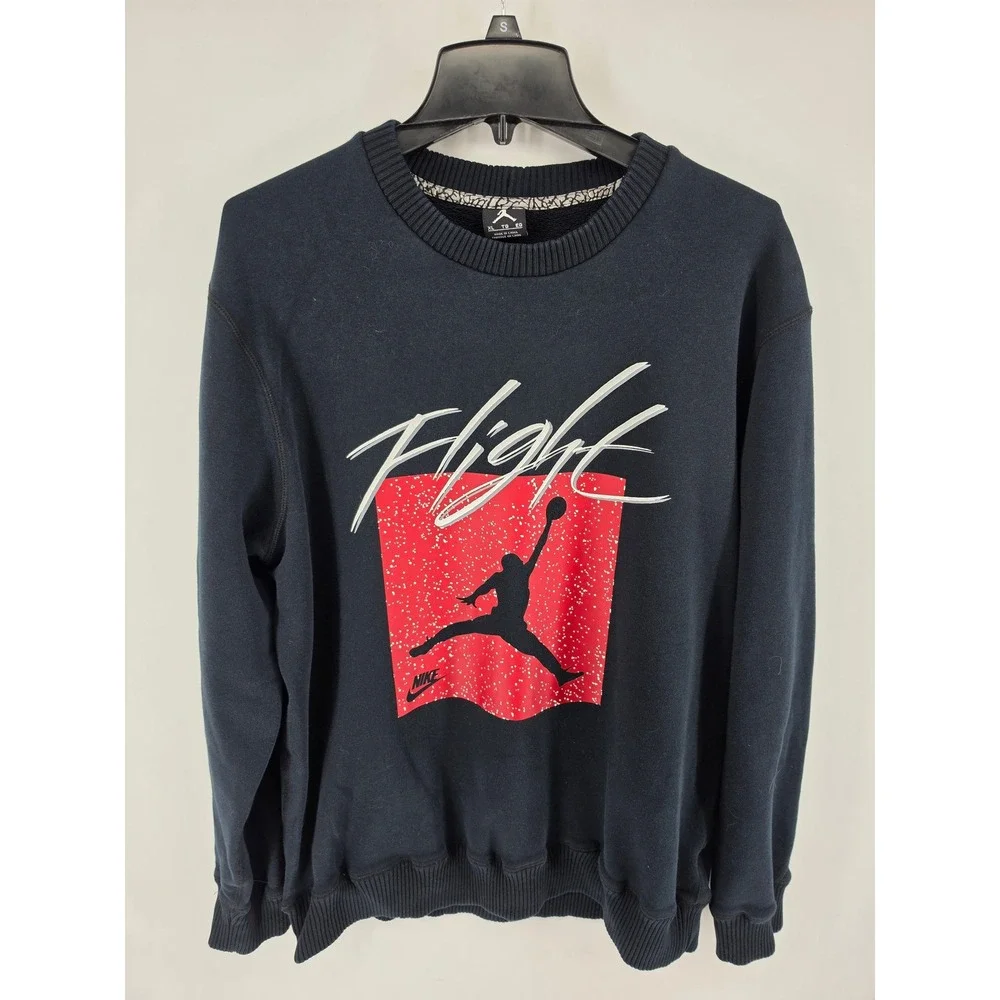 Jordan Flight Mens Black Graphic Crewneck Sweatshirt Jumpman Fleece XL